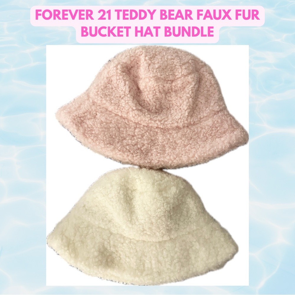 Forever 21 Faux Fur Teddy Bear Bucket Hat Bundle